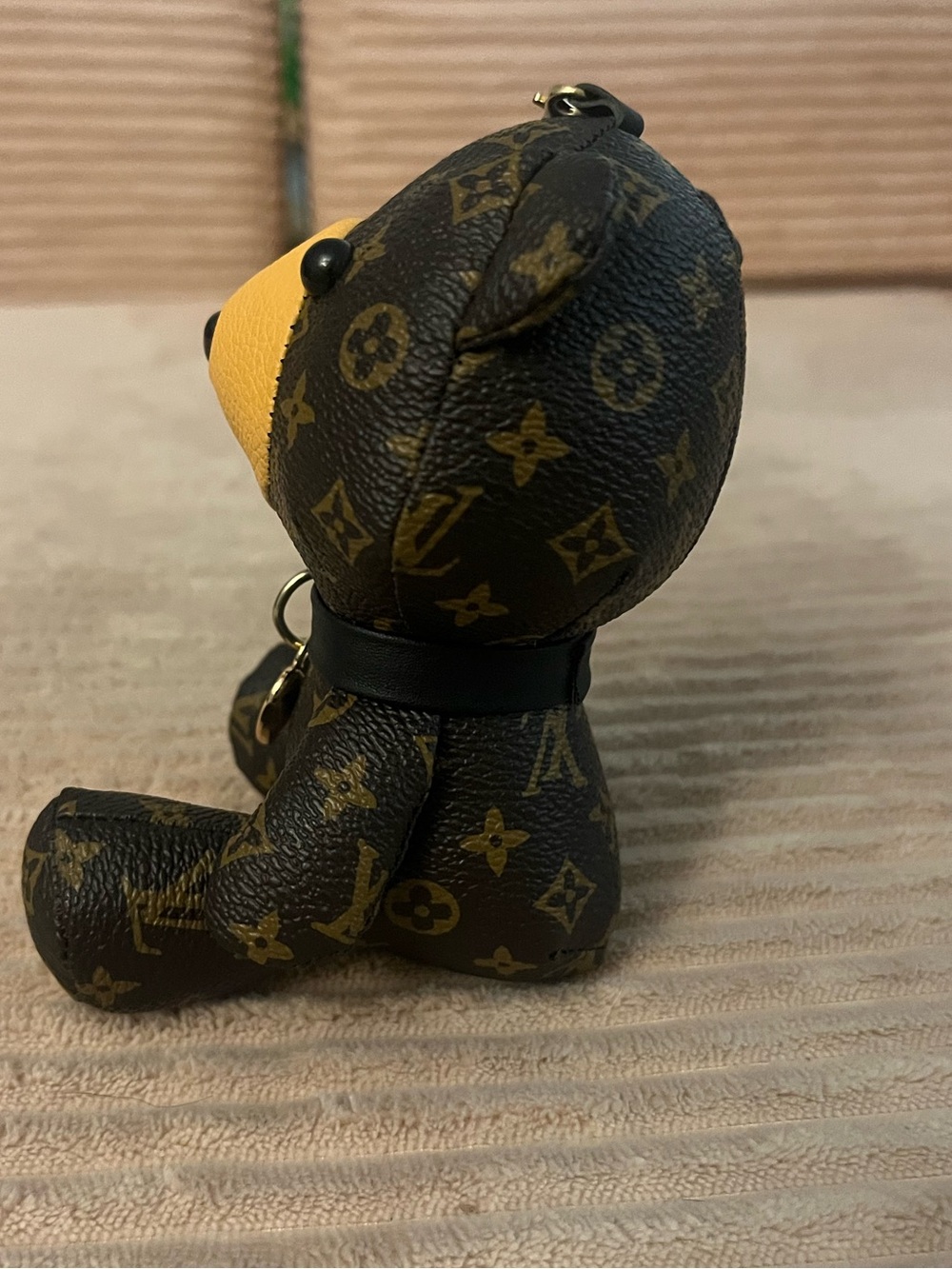 Luxury Brown Monogram Teddy Bear Key Charm with Yellow Face - Picture 6 of 6